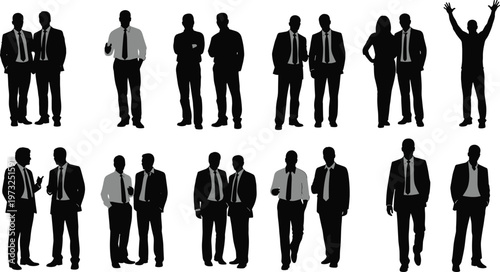 Businessmen Silhouettes In Various Poses And Interactions untitled vector