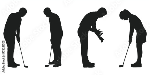 Golfers Silhouettes In Various Poses On White Background illustration untitled