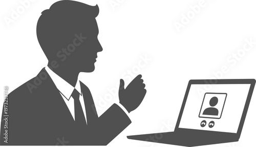 Corporate executive participating in virtual conference call profile view