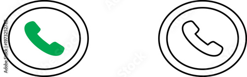 Solid Green and Outline Line Art Telephone Handset Icons in Circular Frames