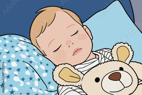 Cute Baby Sleeping with Teddy Bear