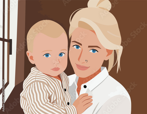 Mother and Baby Portrait Illustration