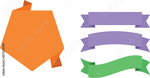 Colorful geometric shapes resembling flags and banners in various designs