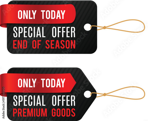 End of season and premium goods special offer tags for retail promotions