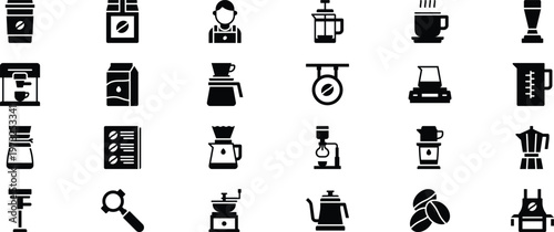 Professional Cafe Culture and Coffee Preparation Solid Icon set