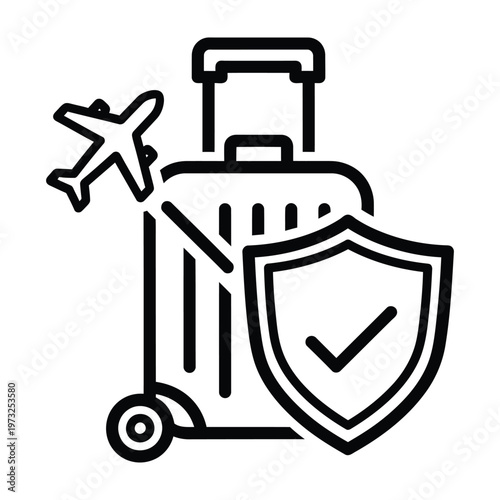 Travel insurance protection with airplane and luggage with holiday package with line art