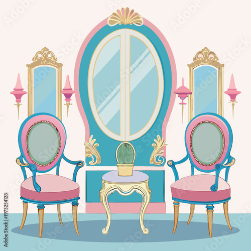 Elegant French Classic Interior With Chairs and Mirror