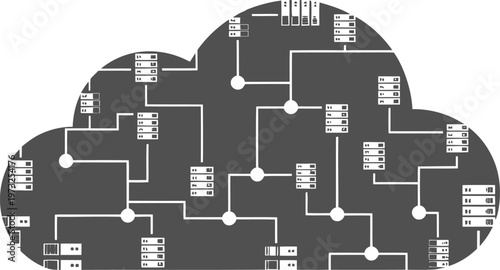 Massive server grid within a cloud computing silhouette