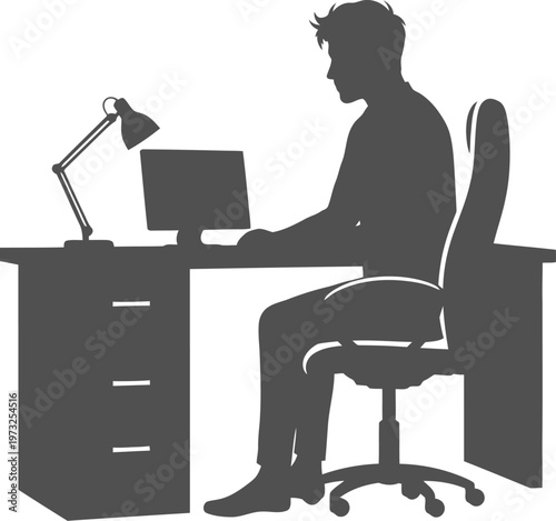 Professional man at office desk silhouette