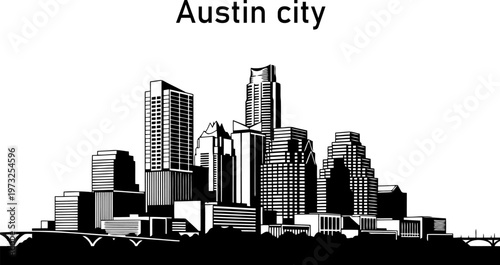 Austin city skyline silhouette on transparent background.