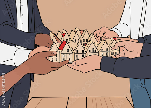 Hands Holding Model Houses, Real Estate Collaboration