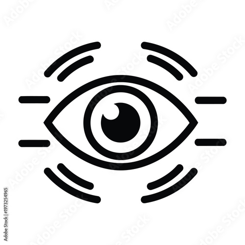 Stylized eye icon with radiating lines, symbolizing vision, observation, and perception