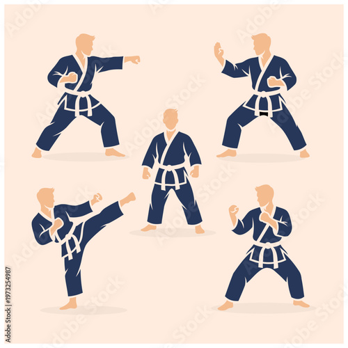 Flat karate training vector logo for martial arts academy and dojo branding