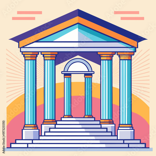 Neoclassical Architecture Building with Columns and Steps
