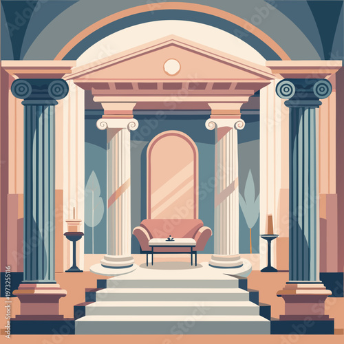 Neoclassical Interior with Columns and Sofa