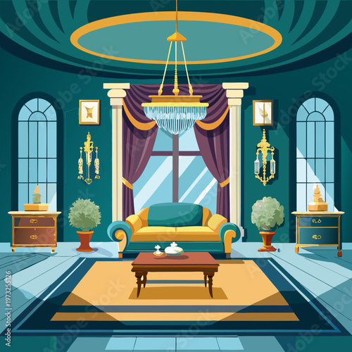Opulent Luxury Interior with Sofa and Chandelier