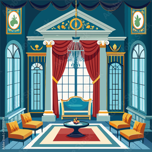 Ornate Georgian Interior with Velvet Curtains and Gilded Furniture