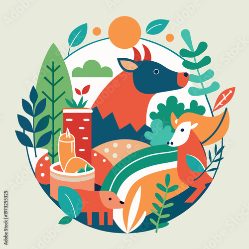 Stylized Omnivore and Wildlife Illustration