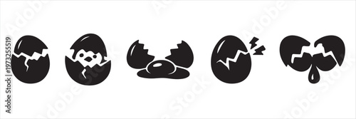Art & Illustration Broken Easter egg icon, Silhouette Broken eggs vector icons. Ester eggs shell. 