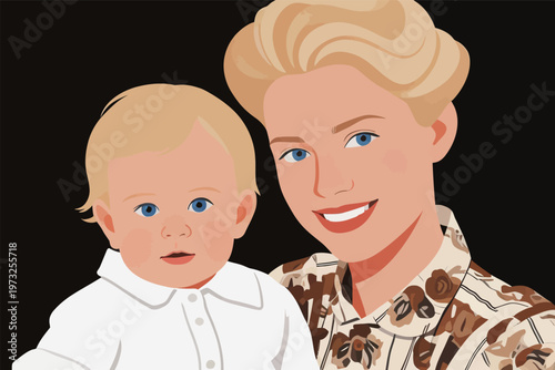 Illustration of Mother and Child in Portrait