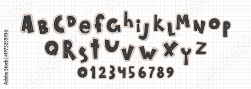 Hand-drawn letters with crayon texture. Grunge alphabet cutouts in paper font style, for children's crafts, scrapbook designs. Black vector illustration.