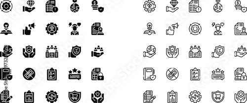 50 Modern Business Ethics and Corporate Social Responsibility Outline and Solid Icon Set