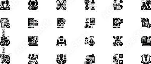 Professional Business Services and Workforce Management Solid Icon Set , Professional service Solid icon pack