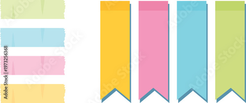 Colorful flag banners arranged in a horizontal line with varying heights and colors