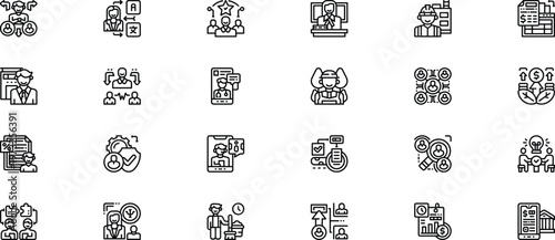 Professional Business Services and Workforce Management Outline Icon Set , Professional service Outline icon pack