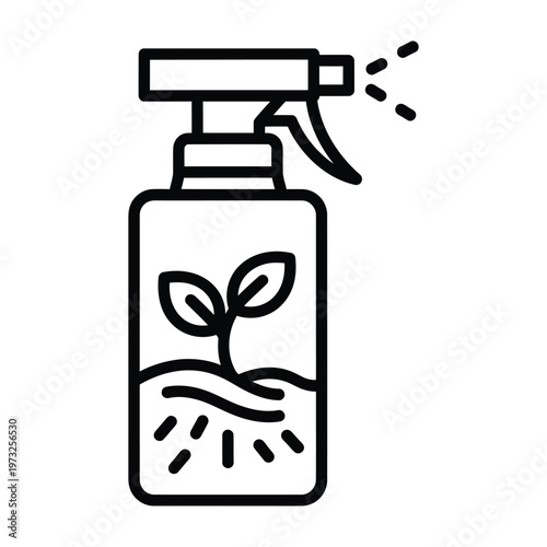 Plant care spray bottle with fertilizer vector icon with growth stimulant with weed killer with line art with single color with plant food