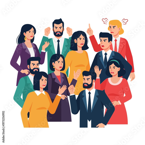 Angry Crowd Arguing, People Conflict, Disagreement, Stress, Frustration, Business Meeting Chaos