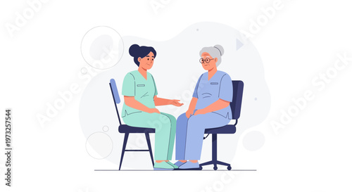 Nurse Talking to Elderly Woman, Healthcare Consultation, Senior Care, Medical Support