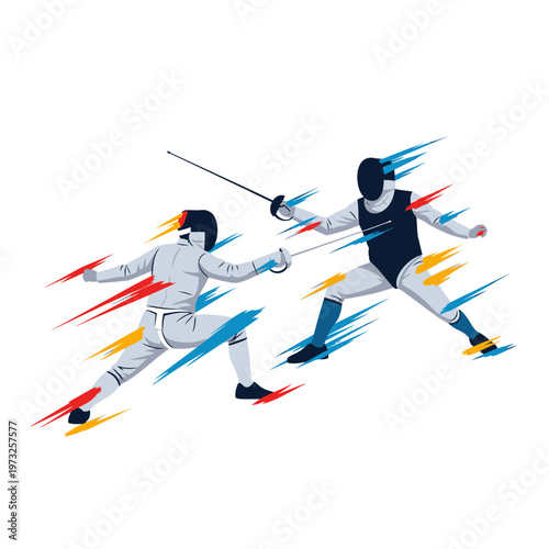 Fencing Duel Dynamic Action Sport Illustration