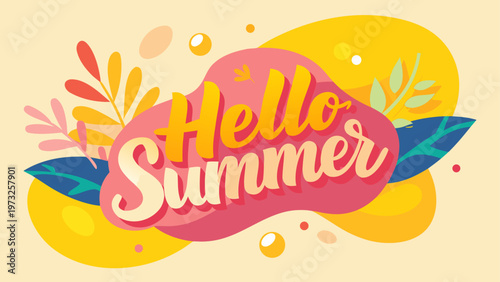 Summer greeting, hello summer, colorful illustration, seasonal banner