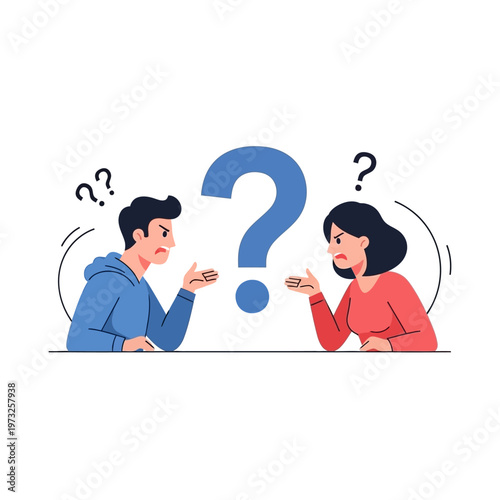 Couple Arguing with Question Marks, Conflict and Uncertainty in Relationship