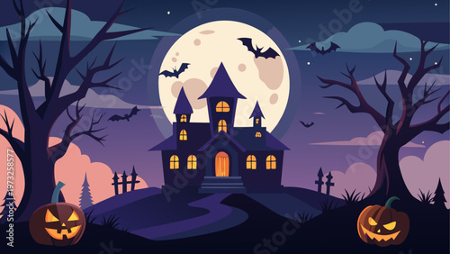 Halloween, spooky house, haunted mansion, purple night