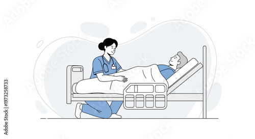 Nurse Caring for Patient in Hospital Bed, Medical Care Illustration