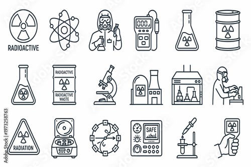 Scientist working in laboratory with radioactive materials and equipment safely