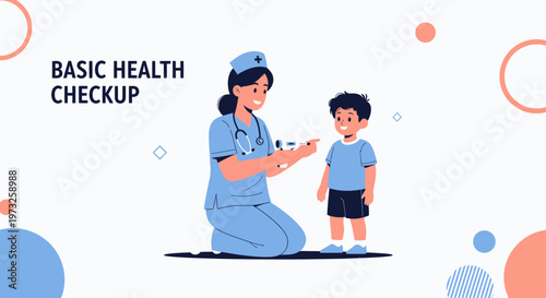 Nurse checking child's health with thermometer, basic health checkup concept