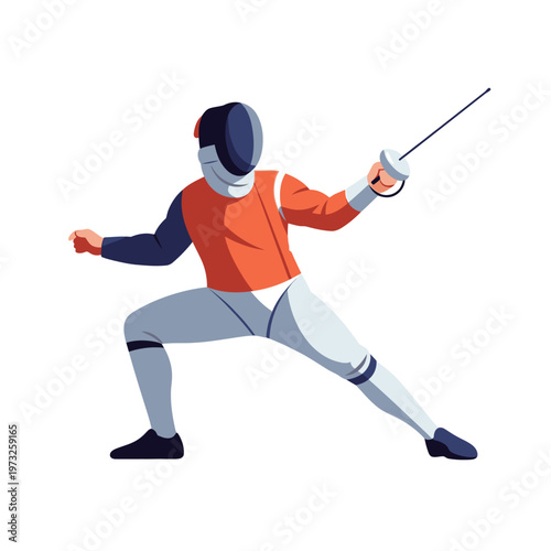Fencer in action, athletic stance, foil sword, competitive sport, illustration