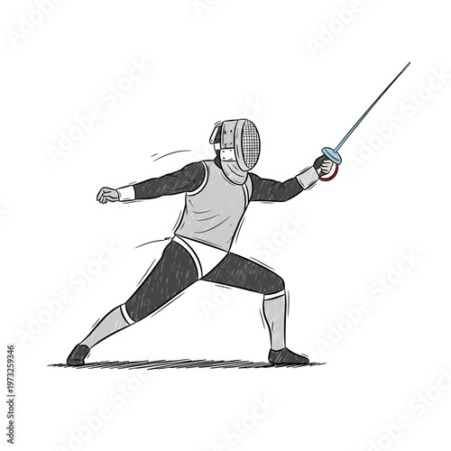 Fencer in action, foil sword, fencing sport, athletic competition, active lifestyle, illustration