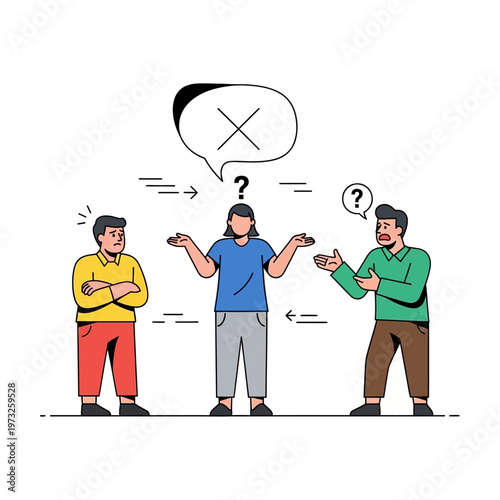 Misunderstanding between people, communication breakdown, conflict resolution concept