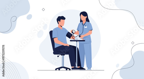 Doctor measuring patient's blood pressure with sphygmomanometer in clinic, healthcare concept