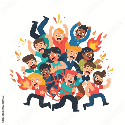 Panicked Crowd Running from Fire and Chaos