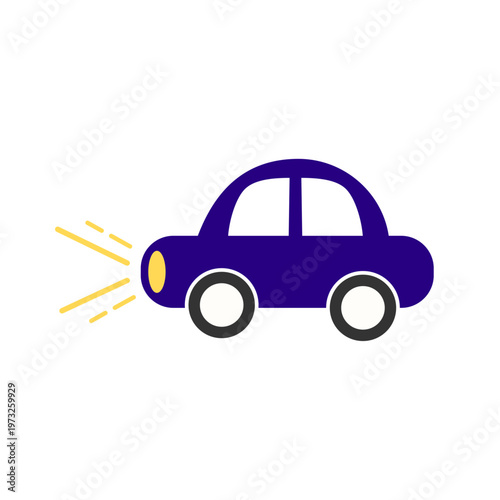 ライトを点灯して走る青い車のシンプルなアイコン