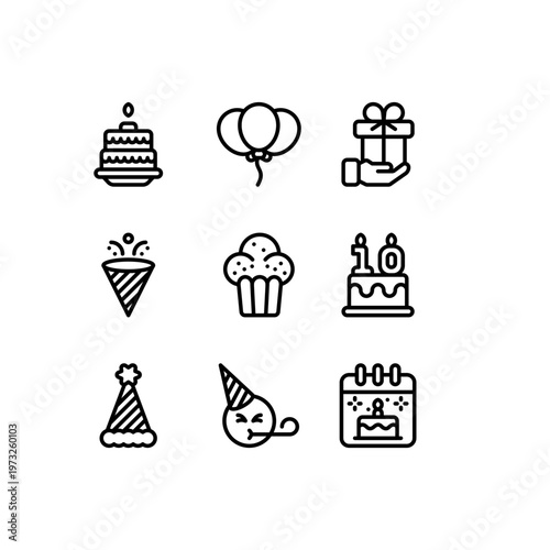 Birthday party fun happy celebration line icon and illustration