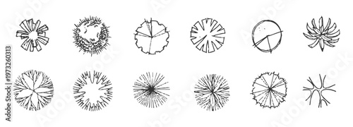 CAD Tree Top View Circular Set, Landscape Plan Tree Symbols, AutoCAD Top View Tree Vector Collection