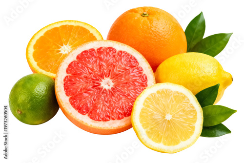 Fresh Citrus Fruits Including Orange, Grapefruit, Lemon, Lime