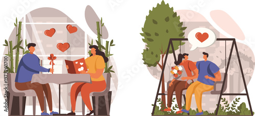 Couples enjoying cozy indoor and outdoor moments together in a heartwarming scene