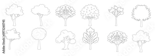 CAD Tree Set, Architectural Landscape Trees, AutoCAD Tree Blocks, Elevation and Plan Line Vector Collection